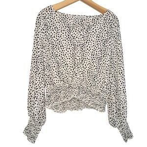 ELINGS White Black Leopard Print Blouse Womens XL Chic Feminine Party Glam NYE